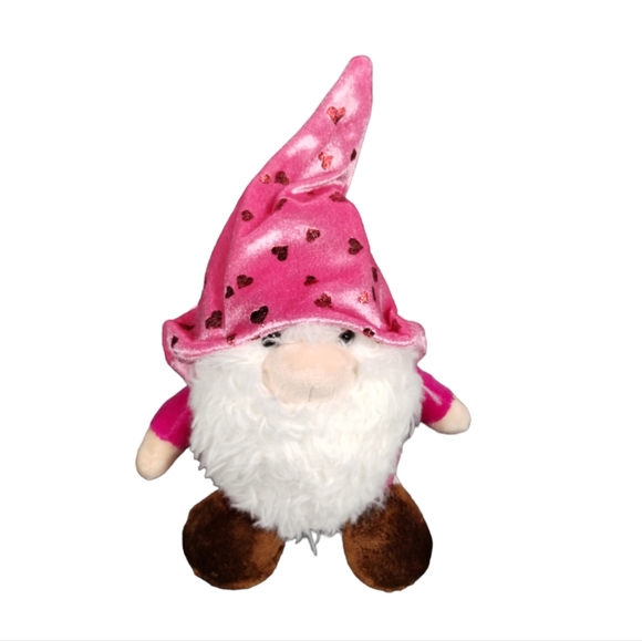 GNOME PLUSH HOT PINK SHIMMERING HEARTS 11” THE GNOMLINS SUPER CUTE!! Valentine - Picture 1 of 14